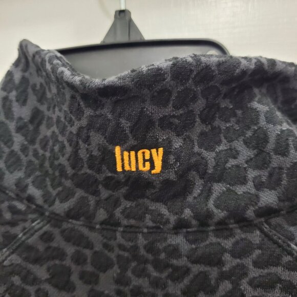 Lucy Women's Black Textured Leopard Print Mock Neck 1/2 Zip Knit Active Jacket S - Picture 8 of 9